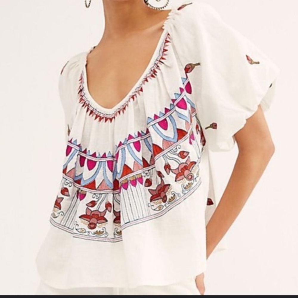 Free People Cotton Embroidered White Off The Shoulder Top
